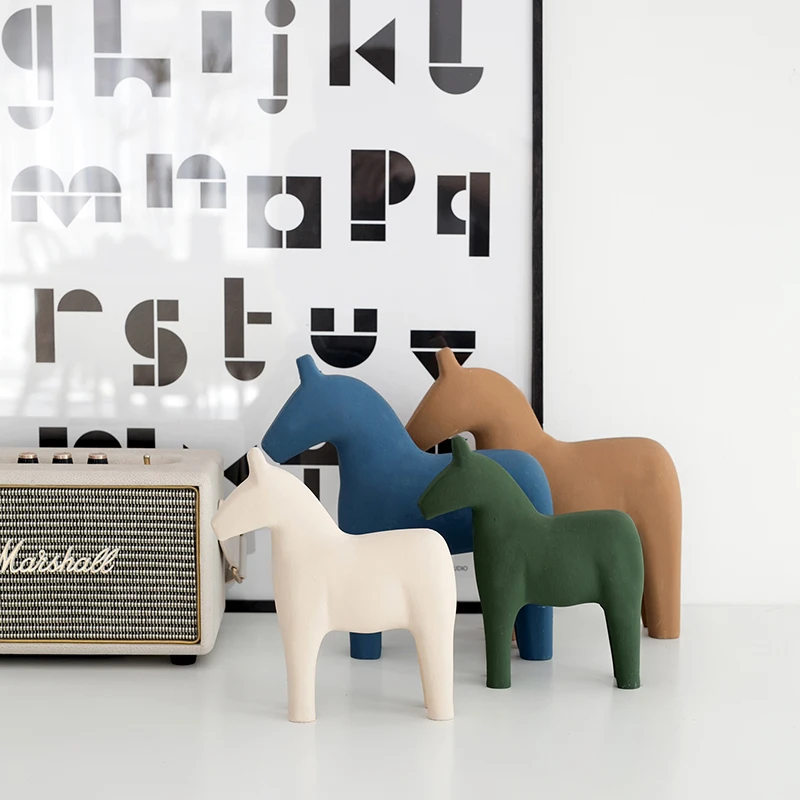 Home Office Work Table - Nordic Wooden Horse Ornaments Morandi Home
